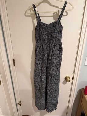 Madewell Navy and White Floral Smocked Jumpsuit